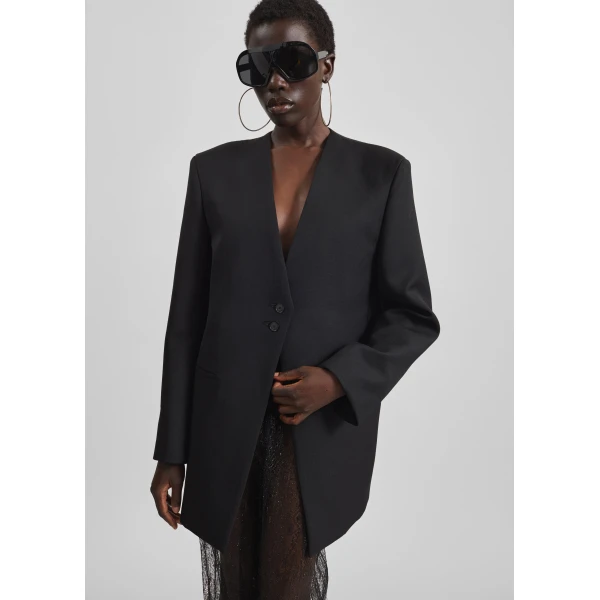 The Frankie Shop Winsen Collarless Blazer - Black - Oversized Minimalist Jackets in Black - Shop at Luxury Shoes 