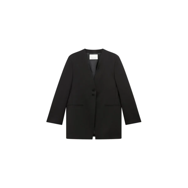 The Frankie Shop Winsen Collarless Blazer - Black - Oversized Minimalist Jackets in Black - Shop at Luxury Shoes 