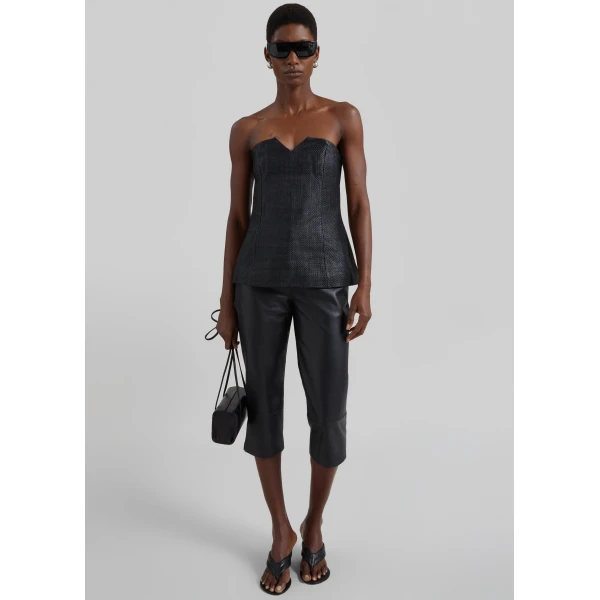 The Frankie Shop Woven Leather Strapless Bodice - Black - Oversized Minimalist Tops in Black - Shop at Luxury Shoes 