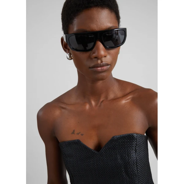 The Frankie Shop Woven Leather Strapless Bodice - Black - Oversized Minimalist Tops in Black - Shop at Luxury Shoes 