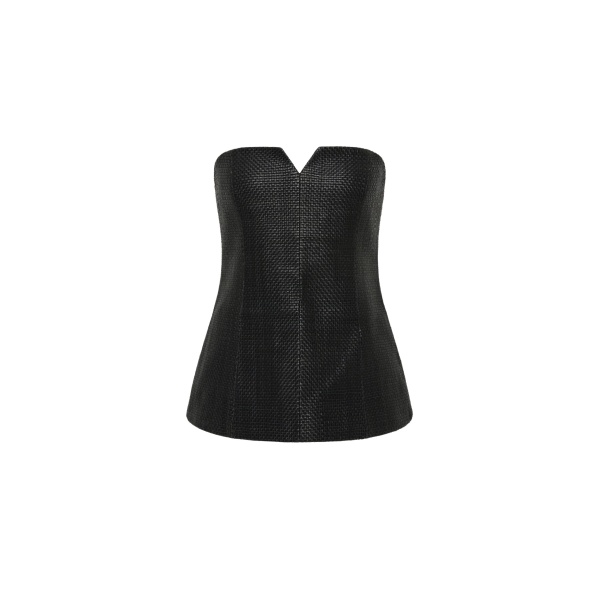 The Frankie Shop Woven Leather Strapless Bodice - Black - Oversized Minimalist Tops in Black - Shop at Luxury Shoes 