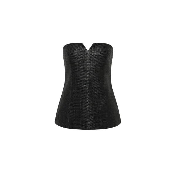 The Frankie Shop Woven Leather Strapless Bodice - Black - Oversized Minimalist Tops in Black - Shop at Luxury Shoes 