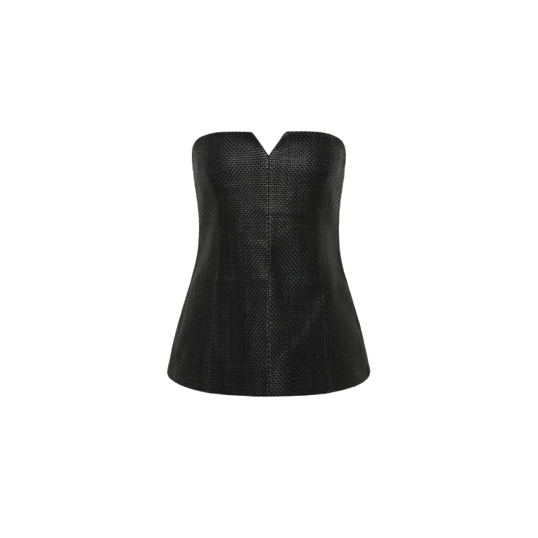 The Frankie Shop Woven Leather Strapless Bodice - Black - Oversized Minimalist Tops in Black - Shop at Luxury Shoes 