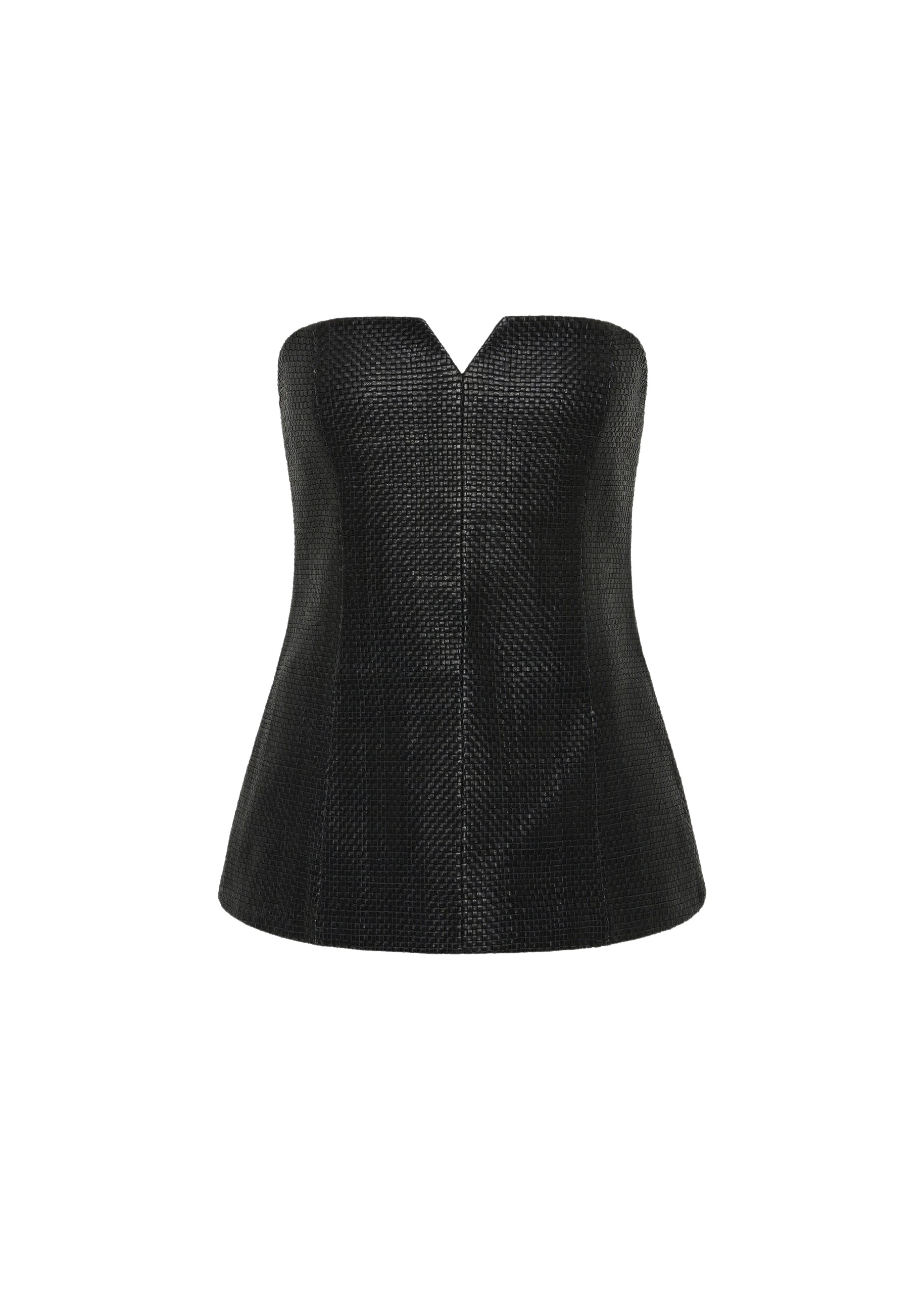 The Frankie Shop Woven Leather Strapless Bodice - Black - Oversized Minimalist Tops in Black - Shop at Luxury Shoes 