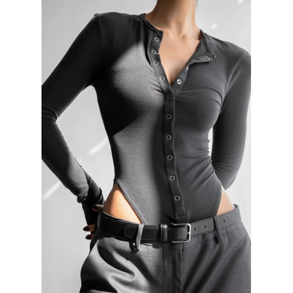 The Frankie Shop Zadie Bodysuit – Charcoal, view 2