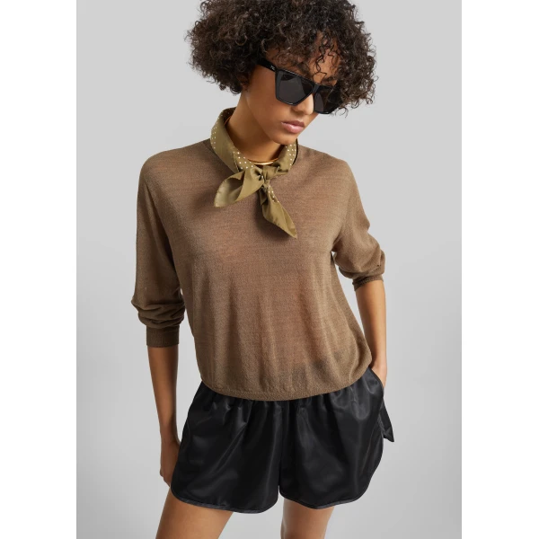 The Frankie Shop Zafra Satin Mini Shorts - Black - Oversized Minimalist Shorts in Black - Shop at Luxury Shoes 
