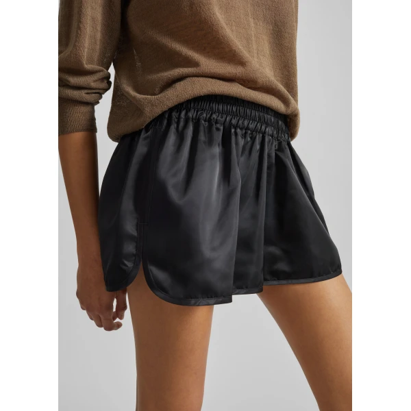 The Frankie Shop Zafra Satin Mini Shorts - Black - Oversized Minimalist Shorts in Black - Shop at Luxury Shoes 