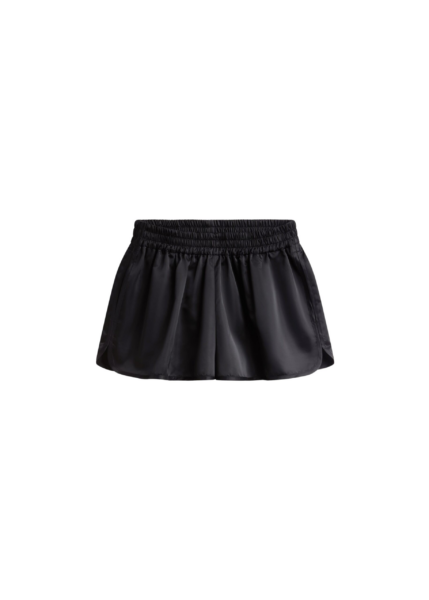 The Frankie Shop Zafra Satin Mini Shorts - Black - Oversized Minimalist Shorts in Black - Shop at Luxury Shoes 