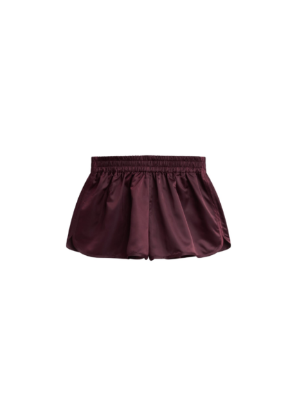The Frankie Shop Zafra Satin Mini Shorts - Dark Plum - Oversized Minimalist Shorts in Purple - Shop at Luxury Shoes 