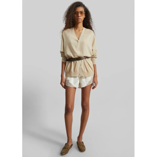 The Frankie Shop Zina V-Neck Cardigan - Beige - Oversized Minimalist Knitwear in Beige - Shop at Luxury Shoes 
