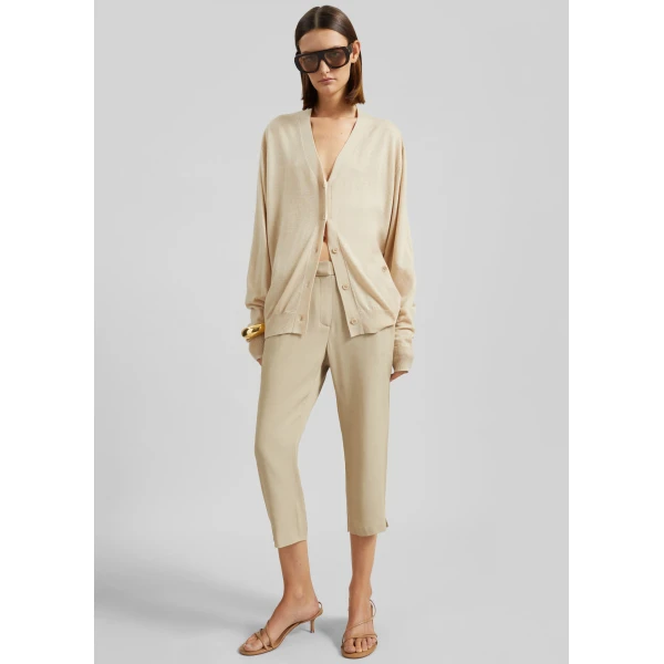 The Frankie Shop Zina V-Neck Cardigan - Beige - Oversized Minimalist Knitwear in Beige - Shop at Luxury Shoes 