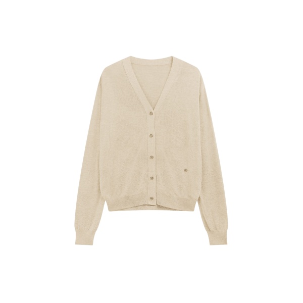 The Frankie Shop Zina V-Neck Cardigan - Beige - Oversized Minimalist Knitwear in Beige - Shop at Luxury Shoes 