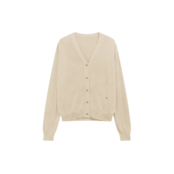 The Frankie Shop Zina V-Neck Cardigan - Beige - Oversized Minimalist Knitwear in Beige - Shop at Luxury Shoes 
