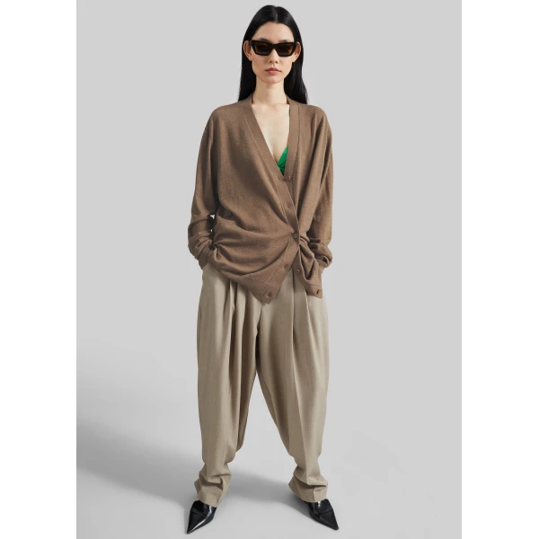 The Frankie Shop Zina V-Neck Cardigan - Mocha - Oversized Minimalist Knitwear in Beige - Shop at Luxury Shoes 