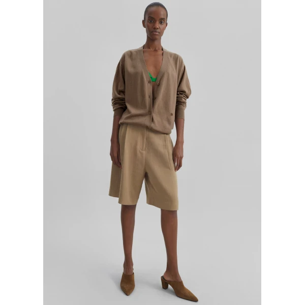 The Frankie Shop Zina V-Neck Cardigan - Mocha - Oversized Minimalist Knitwear in Beige - Shop at Luxury Shoes 
