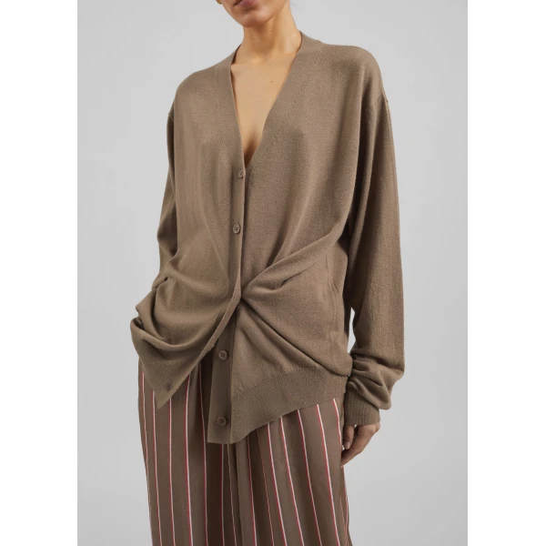 The Frankie Shop Zina V-Neck Cardigan - Mocha - Oversized Minimalist Knitwear in Beige - Shop at Luxury Shoes 