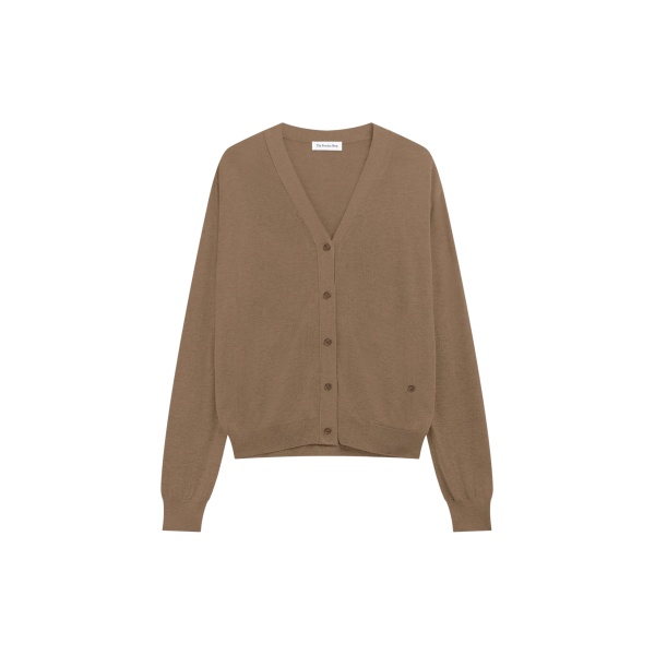 The Frankie Shop Zina V-Neck Cardigan - Mocha - Oversized Minimalist Knitwear in Beige - Shop at Luxury Shoes 