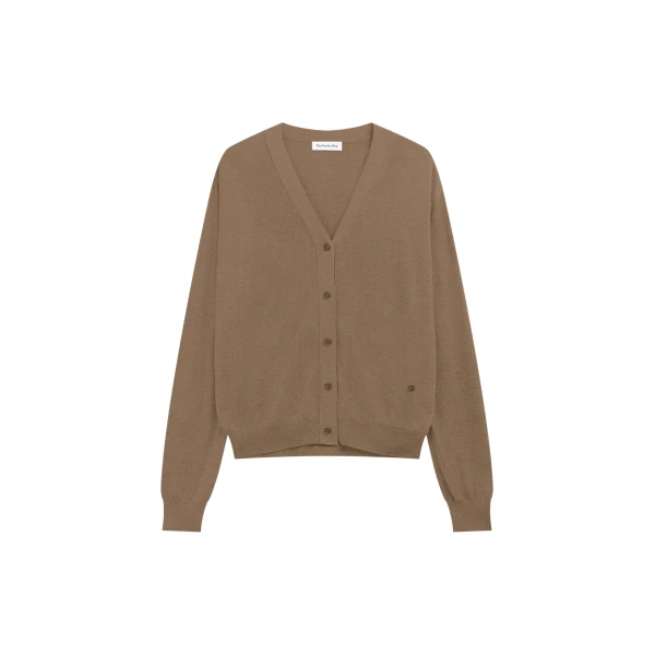 The Frankie Shop Zina V-Neck Cardigan - Mocha - Oversized Minimalist Knitwear in Beige - Shop at Luxury Shoes 