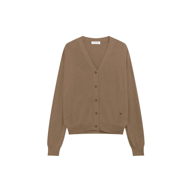 The Frankie Shop Zina V-Neck Cardigan - Mocha - Oversized Minimalist Knitwear in Beige - Shop at Luxury Shoes 