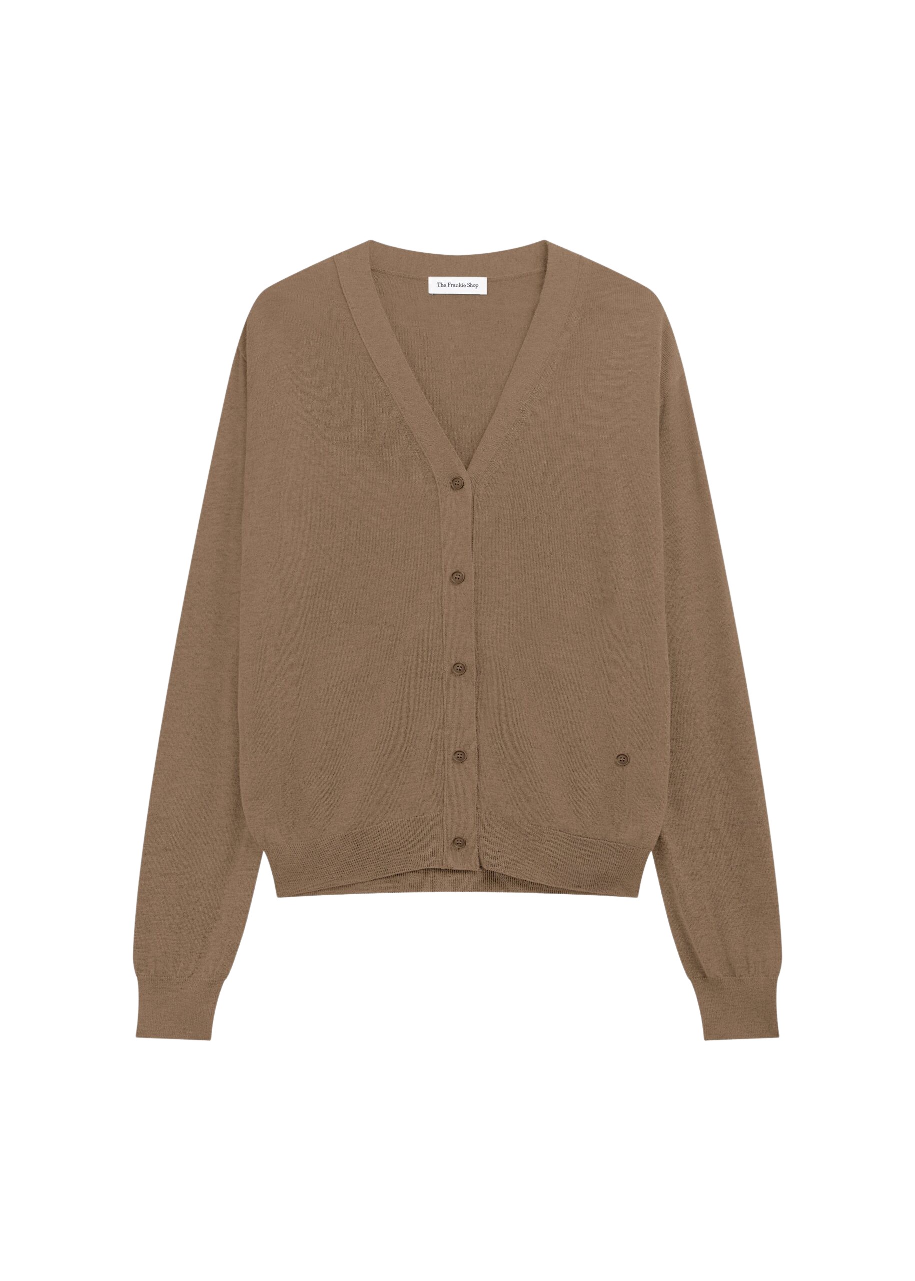 The Frankie Shop Zina V-Neck Cardigan - Mocha - Oversized Minimalist Knitwear in Beige - Shop at Luxury Shoes 