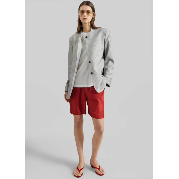 The Frankie Shop Zinia Lds Silk Twill Bermuda - Red - Oversized Minimalist Shorts in Red - Shop at Luxury Shoes 