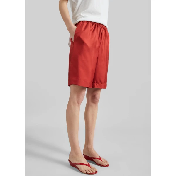The Frankie Shop Zinia Lds Silk Twill Bermuda - Red - Oversized Minimalist Shorts in Red - Shop at Luxury Shoes 