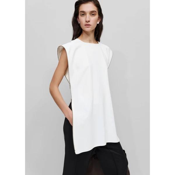 The Frankie Shop Zipper Tunic Top - White - Oversized Minimalist Tops in White - Shop at Luxury Shoes 