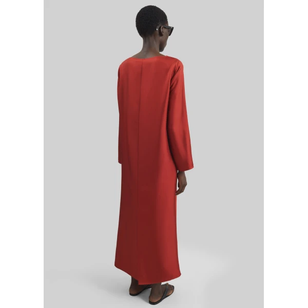 The Frankie Shop Zoya Silk Twill Dress - Red - Oversized Minimalist Dresses in Red - Shop at Luxury Shoes 
