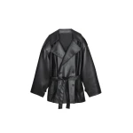 The Frankie Shop Zurich Oversized Faux Leather Short Trench - Black - Oversized Minimalist Coats in Black - Shop at Luxury Shoes 