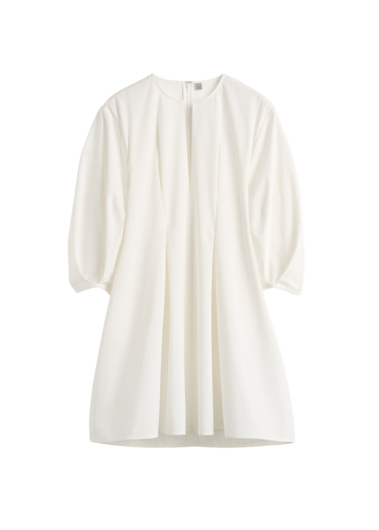 Totême Balloon Sleeve Cotton Dress White - Dresses - Scandinavian Minimalist Luxury at Luxury Shoes 