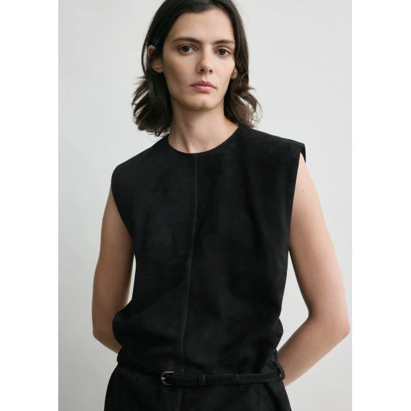 Totême Belted Suede Top Black - Tops - Scandinavian Minimalist Luxury at Luxury Shoes 