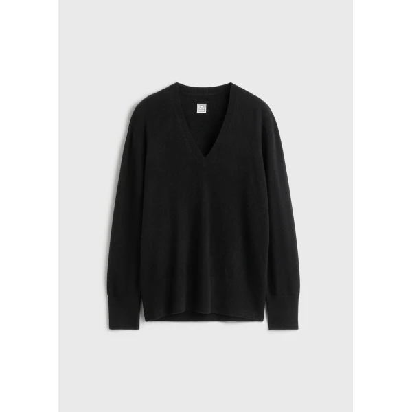 Totême Cashmere V-Neck Knit Black - Knitwear - Scandinavian Minimalist Luxury at Luxury Shoes 