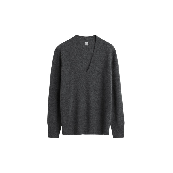 Totême Cashmere V-Neck Knit Charcoal - Knitwear - Scandinavian Minimalist Luxury at Luxury Shoes 