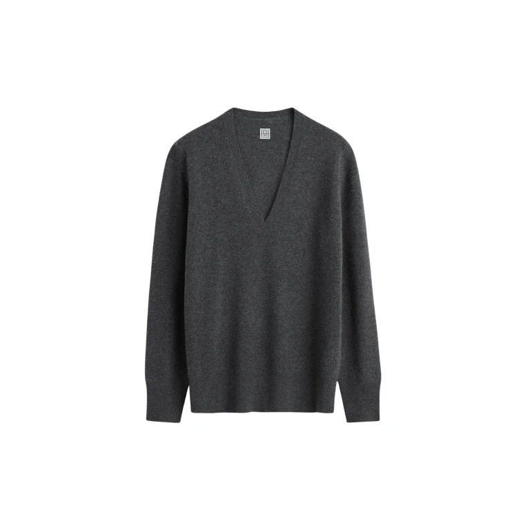 Totême Cashmere V-Neck Knit Charcoal - Knitwear - Scandinavian Minimalist Luxury at Luxury Shoes 