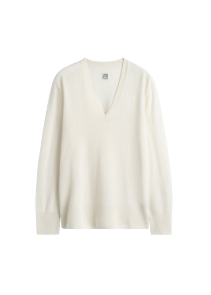 Totême Cashmere V-Neck Knit Ecru - Knitwear - Scandinavian Minimalist Luxury at Luxury Shoes 