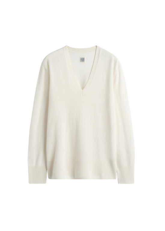 Totême Cashmere V-Neck Knit Ecru - Knitwear - Scandinavian Minimalist Luxury at Luxury Shoes 