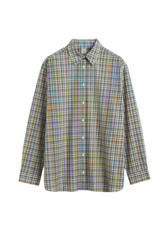 Totême Classic Check Shirt Blue/Orange - Tops - Scandinavian Minimalist Luxury at Luxury Shoes 