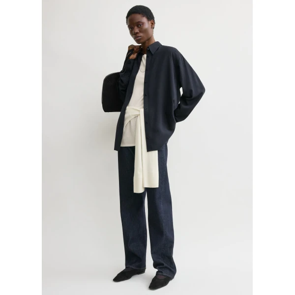 Totême Classic Fluid Shirt Navy - Tops - Scandinavian Minimalist Luxury at Luxury Shoes 