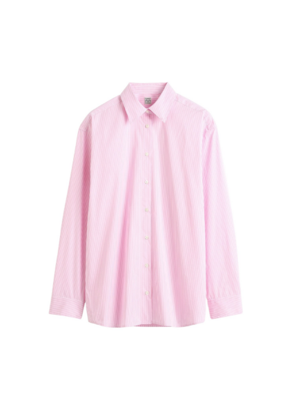 Totême Classic Tumbled Striped Shirt White/Bloom - Tops - Scandinavian Minimalist Luxury at Luxury Shoes 