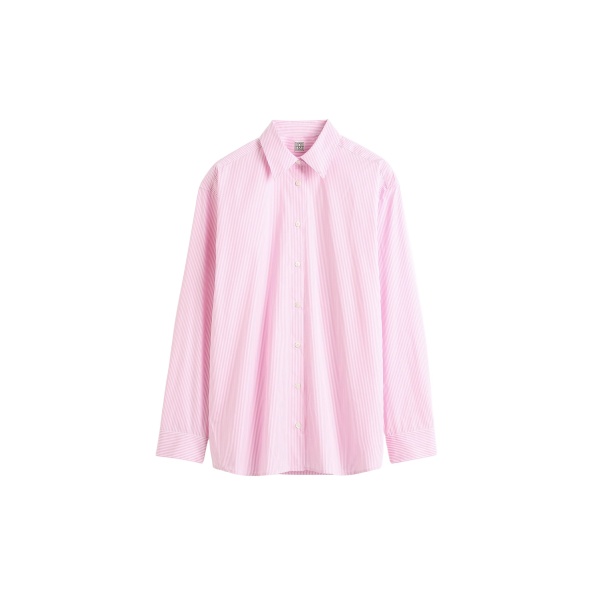 Totême Classic Tumbled Striped Shirt White/Bloom - Tops - Scandinavian Minimalist Luxury at Luxury Shoes 