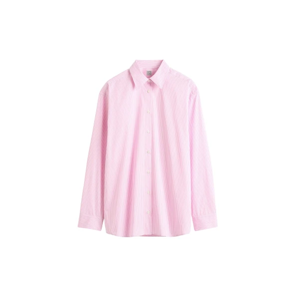 Totême Classic Tumbled Striped Shirt White/Bloom - Tops - Scandinavian Minimalist Luxury at Luxury Shoes 