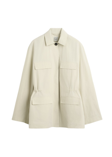 Totême Collared Drawstring Jacket Oyster - Jackets - Scandinavian Minimalist Luxury at Luxury Shoes 
