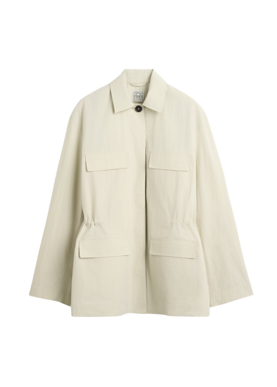 Totême Collared Drawstring Jacket Oyster - Jackets - Scandinavian Minimalist Luxury at Luxury Shoes 