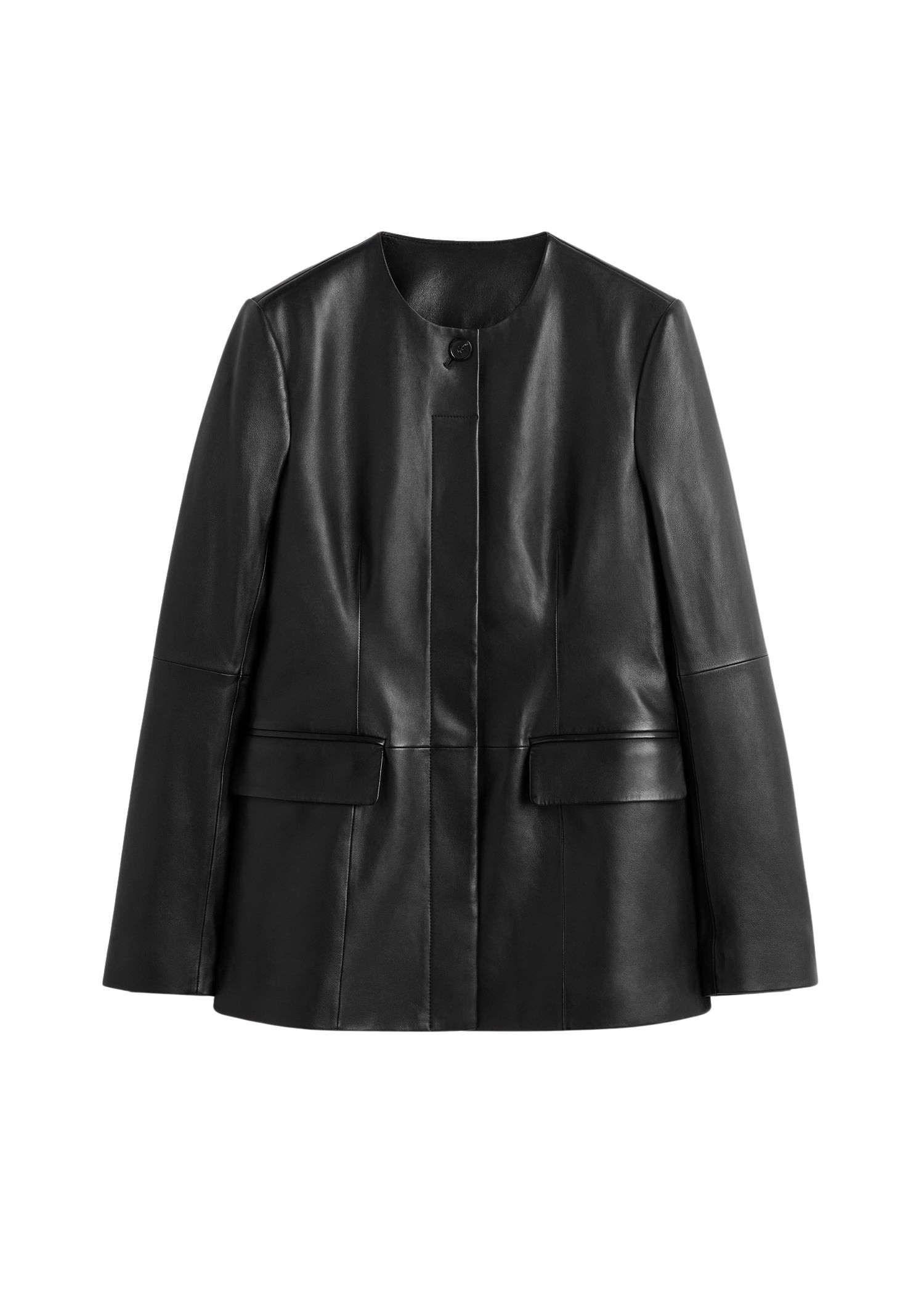 Toteme Collarless Leather Jacket Black