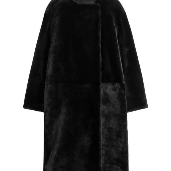 Toteme Collarless Shearling Coat Black