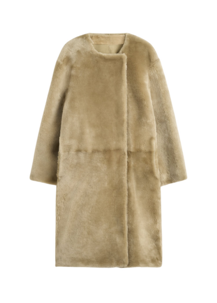 Totême Collarless Shearling Coat Rye - Coats - Scandinavian Minimalist Luxury at Luxury Shoes 
