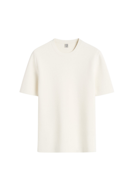 Totême Compact Knit Tee Optic White - Tops - Scandinavian Minimalist Luxury at Luxury Shoes 