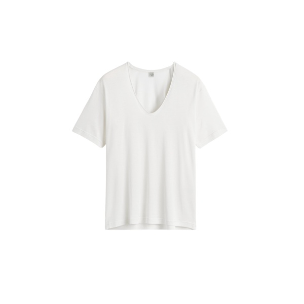 Totême Cotton Silk Tee Off-White - Tops - Scandinavian Minimalist Luxury at Luxury Shoes 