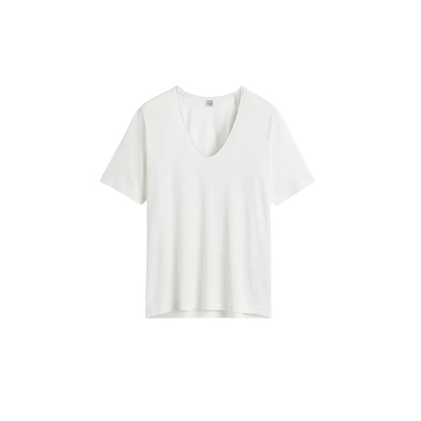 Totême Cotton Silk Tee Off-White - Tops - Scandinavian Minimalist Luxury at Luxury Shoes 
