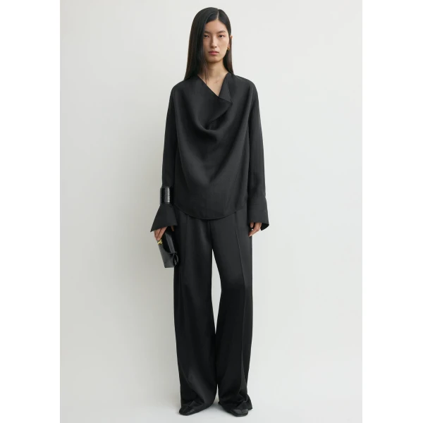 Totême Cowl Blouse Black - Tops - Scandinavian Minimalist Luxury at Luxury Shoes 